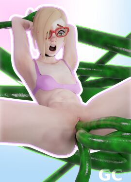3d andava andavaverse blonde_hair choker darcy_redd female glasses penetration pussy simple_background suspended tentacle vaginal_penetration