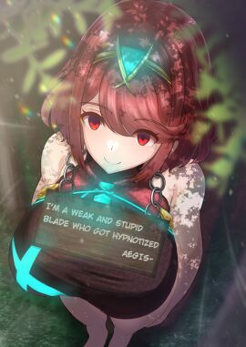 1girls aineko_nekoko english_text female hypnosis mind_control pyra sign standing swimsuit translated xenoblade_(series) xenoblade_chronicles_2