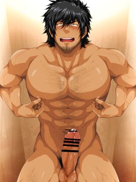 1boy abs arm_hair balls bara beard_stubble beefy biceps big_areola big_breasts big_penis black_hair blush breasts censor_bar censored censored_penis chest_hair collarbone daddy dilf erection foreskin foreskin_folds frenulum gay hands-free hi_res huge_cock hunk laugh leg_hair looking_pleasured looking_up male male_breasts male_only manly masturbation mature_male medium_hair murakami_tarosu muscles muscular muscular_arms muscular_legs muscular_male muscular_thighs navel nipple_play oppai original original_character pecs penis pinching_nipples pointless_censoring precum precum_drip pubic_hair purple_eyes quadriceps red_glans retracted_foreskin six_pack solo standing thick_eyebrows thick_penis thisarmor tough_guy uncircumcised uncut veiny_arms veiny_legs veiny_penis veiny_stomach wooden_wall yaoi