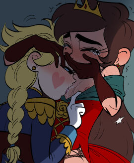 1boy 1girls blonde_female blonde_hair breast_sucking breasts brown_hair c2ndy2c1d_(artist) crossdressing crossdressing_female crossdressing_male crown dominant_female female femboy femboy_on_female femboy_on_tomboy feminine_male feminization jojo_reference latino_male male marco_diaz masculine_female ponytail princess princess_marco princess_turdina role_reversal star_butterfly star_vs_the_forces_of_evil submissive_male sucking sucking_nipples tomboy