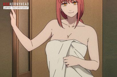 1girls 2d animated areolae big_breasts breasts chainsaw_man completely_nude completely_nude_female doorway eyebrows_visible_through_hair eyelashes female female_only light-skinned_female long_hair looking_at_viewer makima_(chainsaw_man) mommy naked nipples nude nude_female red_hair redhornyhead smile solo towel towel_drop towel_only yellow_eyes