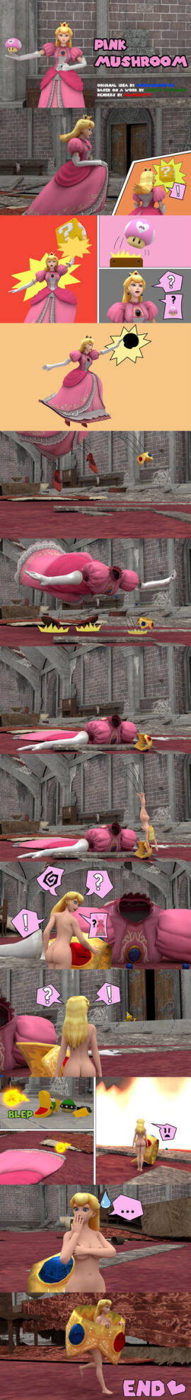 1girls 3d ass big_ass big_butt breasts completely_naked completely_nude covering covering_breasts crown embarrassed embarrassed_nude_female enf exclamation_point female female_focus female_only flashcat77 mario_(series) micro mushroom mystery_box naked naked_female nintendo no_visible_genitalia nude nude_female princess princess_peach question_mark shrink shrinking shrinking_out_of_clothes shrunken_female solo_female super_mario_bros. text tiny_female