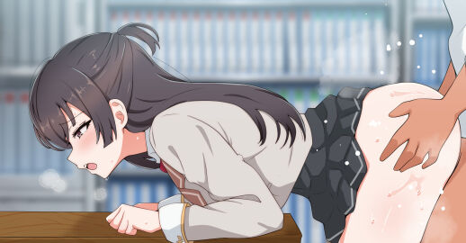 1boy 1girls ass black_hair blurry_background blush breasts censored clothed_female clothed_female_nude_male clothed_sex clothing dark-skinned_male dark_skin female female/male female_focus from_behind fucked_from_behind grey_eyes hair_between_eyes hands_on_ass heavenly_ass indoors light-skinned_female light_skin long_hair long_sleeves male male/female medium_breasts mosaic_censoring mostly_nude mostly_nude_male no_panties paid_reward paid_reward_available penis penis_in_pussy pussy radio_(mei99) school_uniform seiren_academy_school_uniform sex sex_from_behind shirt skirt skirt_up slim_waist straight suou_yuki sweat sweatdrop sweating table taken_from_behind teenage_female teenager textless_version tokidoki_bosotto_russian_de_dereru_tonari_no_alya-san unseen_male_face vagina vaginal_penetration vaginal_sex white_shirt