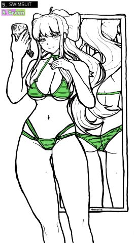 1girls artist_name ass bare_shoulders breasts color colored_phone doki_doki_literature_club female female_focus holding_phone lewdtober mirror mirror_reflection monika_(doki_doki_literature_club) morbite navel phone reflection swimsuit swimwear