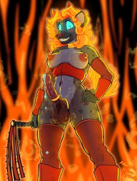 1futa anthro aromatic_hyena balls breasts demon futanari intersex long_hair looking_at_viewer nipples no_bra no_panties nude oc original original_character phaedra phaedra_(aromatic_hyena) succubus thighhighs thighs whip