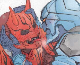 2_horns 2boys armor armored_male artist_request black_eyes black_markings blue_armor blush blush_lines drool drool_string gay gay_kissing grabbing_head grabbing_horn head_grab head_hold heavy_blush heavy_breathing holding holding_head holding_horn horn_grab imagin kamen_rider kamen_rider_den-o_(series) kissing light_blush making_out male male_focus male_only momotaros oni oni_horns open_mouth orange_eyes red_armor sharp_teeth source_request sweat sweatdrop sweating tongue tongue_kiss tongue_out turtle urataros x-shaped_pupils yaoi