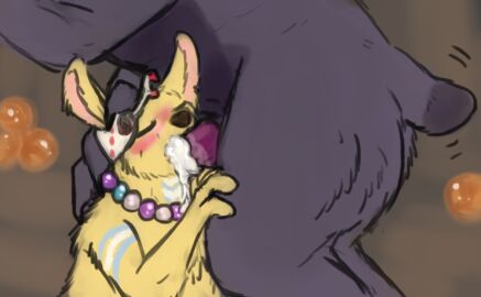 ambiguous_gender blush bodily_fluids bodypaint cum cum_in_mouth cum_inside dark_belly dark_tail_tip dipstick_tail duo fellatio feral fur gem genital_fluids grey_body grey_fur hand_on_head hand_on_leg lamp lantern male markings mask monk_(rain_world) oral pearl_(gem) penile penis rain_world scavenger_(rain_world) sex simple_background slugcat tail tail_markings tail_motion tailwag videocult welcometaco yellow_body yellow_fur