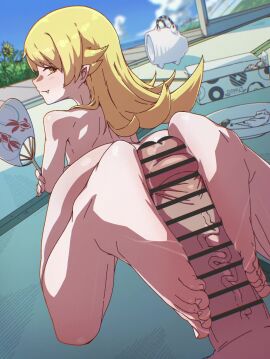 1boy 1girls 3:4 animated anus anus_peek ass bakemonogatari bar_censor barefoot blonde_hair blue_sky blurry blurry_background censored cloud commentary completely_nude continue_after_cum cum cumshot ejaculation erection feet female flower foot_focus footjob from_behind funen_gomi funen_gomi_m hand_fan highres holding holding_fan incense_burner indoors long_hair longer_than_10_seconds looking_at_viewer looking_back lying male monogatari_(series) nude oerba_yun_fang on_stomach orgasm oshino_shinobu pastry_box penis plate pointy_ears post_orgasm post_orgasm_torture pov pov_crotch semen shorter_than_30_seconds sky sliding_doors smile straight summer sunflower tatami thighs toes veins veiny_penis veranda vertical_video video yellow_eyes