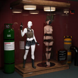 1girls 3d arms_at_sides asleep barefoot bound bound_arms bound_legs bound_neck breasts captured captured_heroine chloroform clothes_removed completely_nude defeated defeated_heroine display display_case english_text eyes_closed feet female forniphilia gas_mask helpless helpless_female human_furniture human_trophy immobile indoors legs_together living_statue living_trophy mannequin name_tag nipples nude nude_female oldmanjaay overhead_light permanent_bondage plaque pussy pussy_obscured rebecca_chambers resident_evil short_hair sign solo_female stasis_chamber stationary_restraints stripped stripped_naked suspension suspension_bondage text trophy_case unconscious