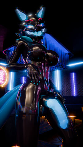 3d absurd_res anthro blender_(artwork) blender_cycles breasts canid canine canis clothing club digital_media_(artwork) epic_games female fortnite futanari genitals herm hi_res highwire intersex kurolatex latex latex_clothing latex_skinsuit looking_at_viewer mammal pack_leader_highwire penis skinsuit solo tight_clothing wolf