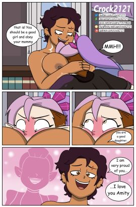 2girls amity_blight big_breasts breasts brown-haired_female brown_hair comic crock2121 crock21211 dark-skinned_female dark_brown_hair dark_skin disney disney_channel english_text female female_only luz_noceda multiple_females multiple_girls odalia_blight page_5 pink-haired_female pink_hair pressing_breasts purple_hair text the_owl_house the_owl_house_(finale)