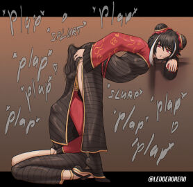 1futa 1girls balls black_dress black_hair blonde_hair breasts chinese_clothes coat commission covered_balls covered_face covered_fellatio don_quixote_(limbus_company) don_quixote_(project_moon) double_bun dress english_commentary fellatio female flats from_side futa_on_female futa_with_female futanari hair_bun heart highres intersex irrumatio jia_xichun_(limbus_company) jia_xichun_(project_moon) leoderorero limbus_company long_sleeves multicolored_hair multiple_females multiple_girls open_mouth oral pink_eyes project_moon red_nails red_shrug reverse_fellatio ringed_eyes rope_belt shoes short_hair side_slit simple_background sitting small_breasts sound_effects stealth_fellatio stealth_sex streaked_hair wariza white_streaks wide_sleeves