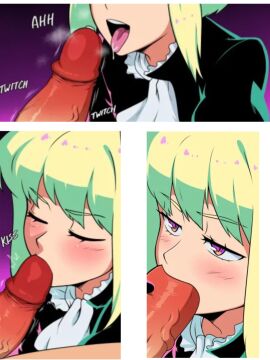 2boys androgynous blush blushing comic face_focus fellatio femboy femboy_focus galo_thymos gay gay_sex half-closed_eyes kissing_penis lio_fotia promare saliva solo_focus tongue_out twink yaoi