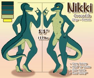 absurd_res athletic athletic_female countershading crocodile crocodilian crocodylid female flat_chested genitals green_body hi_res looking_at_viewer model_sheet multicolored_body nipples pussy reptile reverse_countershading scalie solo tipzykitzy two-tone_body yellow_eyes