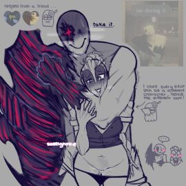 1boy 1girls absurdly_large_cock arm_flex artist_name belly_bulge bent_over big_penis blush blushing_female blushing_male blushing_profusely breathing breathing_heavily bulge bulging_penis choking_while_penetrating clothed clothed_sex cock_bulge consensual corrupted crying curly_hair dick_bulge elliot_(forsaken) english english_text face_squish female forsaken_(roblox) from_behind from_behind_position hair_tied hairless_pussy half-dressed hand_on_arm hand_on_thigh headlock heart-shaped_pupils holding_arm john_doe_(forsaken) john_doe_(roblox) male mascara mascara_smear mascara_tears muscles non-human panties panties_down pants_down paperpal_elliot penis penis_bulge pussy pussy_juice request roblox roblox_game robloxian saliva scratching self_upload sex shirt_lift size_difference smiling standing_sex stomach_bulge sweating sweetghostie tears tears_of_pleasure text trembling trembling_for_pleasure uniform_top