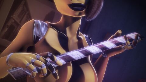 2018 2018s 3d 3d_(artwork) 3d_model black_lips breasts brown_hair doctorred2000 female five_nights_at_freddy's golden_freddy golden_freddy_(fnaf) robotic_hands ruler sfm solo yellow_body