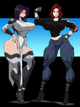 2girls ass big_ass big_breasts bioware breasts bust busty chest commander_shepard curvaceous curvy curvy_figure dark_hair digital_media_(artwork) electronic_arts female femshep hips hourglass_figure huge_breasts jane_shepard large_ass large_breasts legs light-skinned_female light_skin mass_effect mature mature_female miranda_lawson slim_waist theoverloader thick thick_hips thick_legs thick_thighs thighs voluptuous voluptuous_female waist wide_hips
