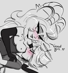 angel blush breast_sucking breasts breasts_out closed_eyes demon dialogue duo female female_only hair halo hazbin_hotel horns lilith_morningstar_(hazbin_hotel) lute_(hazbin_hotel) milf nipples pleasure_face rosashotwife smile succubus yuri