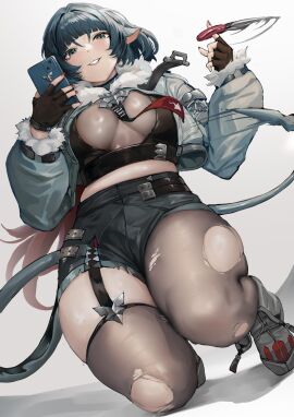 animal_ears aoi_sakura_(seak5545) breasts cleavage female female_only fully_clothed jane_doe_(zenless_zone_zero) phone selfie thick_thighs thighs thiren zenless_zone_zero