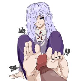 2boys adult androgynous barefoot_under_trousers berserk big_penis big_toes_rise clothed colored colored_nails curled_toes feet femboy feminine_male flexible_toes foot_fetish foot_focus foot_on_penis footjob gay gay_male greek_toe griffith hi_res high_resolution highres human long_hair long_toes male male/male male_focus male_only peacematoru penis precum pretty_boy simple_background sitting smirk smug soles thighs toejob toenail_polish toes toes_choki_pose toes_on_penis toes_scrunch