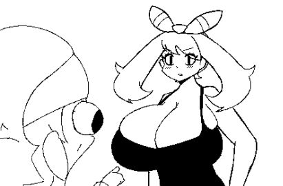 1boy 1girls aqprofilehai bandana beanie beanie_hat big_breasts bigger_female black_and_white breasts breasts_bigger_than_head brendan_(pokemon) brendan_(pokemon_oras) clothed_female duo female huge_breasts male may_(pokemon) may_(pokemon_oras) monochrome nintendo pixel_(artwork) pointing_at_another pokemon pokemon_oras simple_background tagme thick uncolored