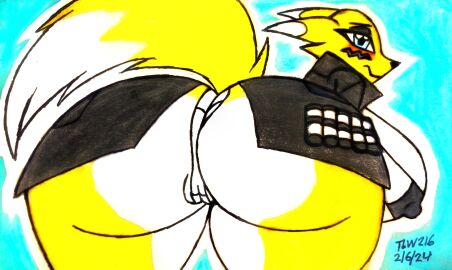 android anthro aroused ass bandai_namco bethesda_game_studios big_ass big_breasts big_butt blush breasts camel_toe cameltoe canid canine clothed clothing crossover digimon digimon_(species) eyeshadow fallout female female_only fox fur hi_res huge_breasts lipstick looking_at_viewer machine makeup mammal microsoft nintendo nipples panties pussy renamon robot simple_background smile solo synth_(fallout) text theloanwanderer216 tlw216 traditional_media traditional_media_(artwork) underwear