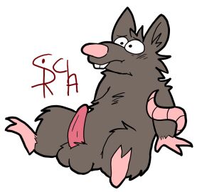 2024 anthro balls biped brown_body erection genitals hi_res male mammal murid murine penis rat rodent simple_background sitting solo srirachamander white_background