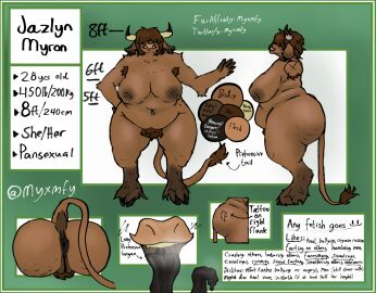 amazonian anthro anus armpit_hair ass belly big_belly big_breasts big_butt big_pubes black_tongue body_hair bovid bovine breasts brown_body brown_fur brown_hair cattle cellulite colored dark_anus dark_vulva double_chin feathers female fluffy_ears fluffy_legs full-length_portrait fur hair hair_over_eyes hairy hi_res highland_cattle horn huge_butt imperial_unit inverted_nipples jazlyn_myron_(myxmfy) long_tongue mammal medium_hair metric_unit model_sheet multicolored_body myxmfy_(artist) nipples obese overweight portrait prehensile_tail prehensile_tongue presenting presenting_hindquarters pubes puffy_anus solo standing tail tattoo teeth thick_thighs tongue two_tone_body yellow_teeth