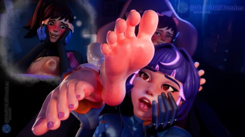 1girls 2girls 3d alternate_version_available awe blender blender_(software) blender_eevee blizzard_entertainment blush bodysuit breasts brown_eyes brown_hair brunette_hair camera camera_pov camera_view chair chest clothed d.va d.va_(overwatch_2_suit) day_dream daydream detailed_feet dream dreaming exhibitionism exhibitionist exposing fair-skinned_female fair_skin feet feet_focus feet_together feet_up feet_worship female foot_fetish gamer gamer_chair gamer_girl hand_on_head hazel_eyes headgear headphones headset heat heavy_blush heavy_breathing holding_feet horny horny_expression horny_female juno_(overwatch) licking licking_foot light-skinned_female light_skin lipstick looking_at_partner looking_at_viewer medium_breasts nail nail_polish nails nails_painted night nipples overwatch overwatch_2 pale-skinned_female pale_skin pink_hair ponytail prostitution public public_exposure purple_eyebrows purple_hair red_eyes room sitting sitting_on_chair skin_tight small_breasts soles solo solo_focus suit sweat sweating sweaty textless textless_version thinking thumb toes toes_curled toes_spread trembling uni_reiko_(artist) uniofalltrades woken_up yuri