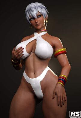 1girls 3d abs african african_female big_breasts blue_eyes bra breasts capcom dark-skinned_female dark_skin earrings elena_(street_fighter) female female_only hagiwara_studio looking_at_viewer painted_nails panties pussy short_hair simple_background smiling solo solo_female street_fighter street_fighter_iii street_fighter_iii:_3rd_strike thick_thighs tribal_clothing vagina white_hair