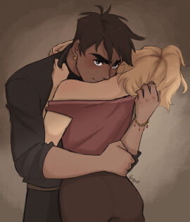 1boy 1girls clothed clothed_female clothed_male dark-skinned_male dark_skin earrings female light-skinned_female light_skin male straight taylor_noelle teasing