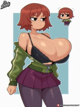 1girls big_breasts bra breasts female huge_breasts kim_pine scott_pilgrim srbready zipper_down