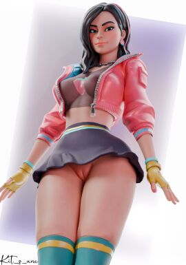 1girls 3d black_hair blue_eyes breasts chain_necklace clothed_female earrings epic_games female female_only fingerless_gloves fortnite fortnite:_battle_royale heart-shaped_pupils kit_s_une light-skinned_female light_skin lipstick looking_at_viewer nipples nipples_visible_through_clothing no_panties no_panties_under_skirt painted_nails pussy rox_(fortnite) shaved_pussy simple_background skirt solo solo_female standing tagme thighs translucent_clothing upskirt vagina