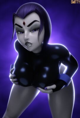 1girls 2025 3d alternate_breast_size ass big_ass big_breasts breasts cartoon_network clothed dc dc_comics female female_only forehead_jewel full_color fully_clothed grey_skin holding_breast large_ass large_breasts leotard looking_at_viewer no_penetration pale_skin purple_eyes purple_hair rachel_roth raven_(dc) smitty34 solo solo_female teen_titans thick_thighs thighs wide_hips