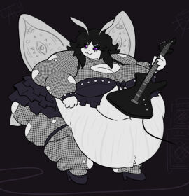 1girls >:3 antennae_(anatomy) anthro anthro_female anthro_focus anthro_only bbw belly belly_overhang big_arms big_belly big_breasts big_hips big_legs big_thighs black-haired_female black_bra black_hair black_high_heels black_miniskirt black_shoes black_skirt bra bracelet breast_rest breasts breasts_on_belly cleavage cleavage_window double_chin electric_guitar fat fat_arms fat_belly fat_breasts fat_face fat_female fat_hips fat_legs fat_thighs female female_focus female_humanoid female_only fishnet_armwear fishnet_clothing fishnet_legwear fishnet_shirt fishnet_topwear fishnets gigantic_belly goth goth_girl gothic gothic_girl guitar heels high_heels holding holding_guitar holding_instrument huge_belly huge_breasts huge_hips huge_thighs humanoid humanoid_female insect insect_girl insect_humanoid insect_wings instrument lepidopteran lepidopteran_humanoid lepidopteran_wings mexifurfoof miniskirt morbidly_obese morbidly_obese_female moth moth_girl moth_humanoid moth_wings obese obese_female overweight overweight_female purple_eyes purple_sclera skirt solo spiked_bracelet ssbbw standing strapless_bra stretch_marks thick_thighs thunder_thighs torn_clothes torn_fishnets torn_legwear white-skinned_female white_pupils white_skin wide_hipped_female wide_hips wide_thighs wings