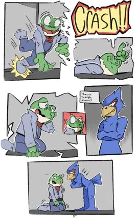 2024 5_fingers amphibian anthro avian balls beak black_eyes blue_balls blue_body blue_bottomwear blue_clothing blue_feathers blue_jacket blue_pants blue_penis blue_shirt blue_topwear bodily_fluids bottomwear clothed clothed/nude clothing comic crossed_arms dialogue duo ellipsis embarrassed english_text exclamation_point falco_lombardi feathers feet fingers flaccid footwear frog front_view gag gay genitals green_body green_skin grey_background hand_on_face hi_res jacket kickingkeldeo kneeling leaning leaning_forward looking_away looking_down lying male male/male multicolored_body multicolored_skin nervous nintendo nosebleed nude on_front open_mouth page_number panel_gag pants penis plantigrade question_mark sequence shaking shirt shoes simple_background slippy_toad speech_bubble spiral_eyes standing star_fox tail tail_feathers tan_body tan_skin text tongue topwear tripping two-tone_body two-tone_skin white_background yellow_beak