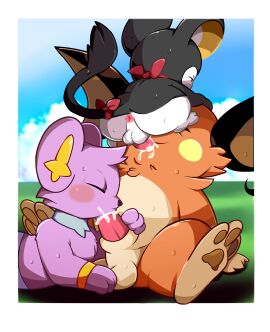 2025 absurd_res anthro anthro_on_feral anus arm_support backsack balls ballsack biped black_body black_nose blush bodily_fluids cheek_tuft closed_eyes countershade_face countershade_torso countershading cum cum_in_mouth cum_inside cum_splatter day emolga erection face_fucking facial_tuft felid feline fellatio feral fieryfur generation_1_pokemon generation_4_pokemon generation_5_pokemon genital_fluids genitals grey_body group group_sex hi_res irrumatio larger_anthro larger_male lying lying_on_ground male male/male male_penetrated male_penetrating male_penetrating_male mammal nintendo nude on_front on_ground oral outside pawpads penetration penile penis penis_in_mouth pokemon pokemon_(species) quadruped raichu rodent rosy_cheeks sex shinx sitting sitting_on_ground size_difference smaller_feral smaller_male sweat tan_body threesome trio tuft white_body white_countershading zoophilia