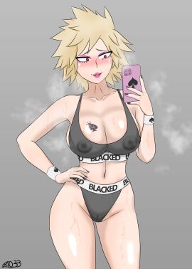 1girls aged_up areolae_visible_through_clothing armpits artist_name artist_signature bare_shoulders belly belly_button big_breasts big_nipples bimbo bimbo_lips blacked blacked_clothing blonde_female blonde_hair boku_no_hero_academia breast_tattoo breasts cheating cheating_mother cheating_wife cleavage color english english_text eyeshadow female female_focus female_only gal hi_res highres huge_breasts implied_interracial interracial large_breasts legs light-skinned_female light_skin lipstick makeup mature mature_female mitsuki_bakugou my_hero_academia nails_painted naughty naughty_face naughty_smile netorare nipple_bulge nipples nipples_visible_through_clothing ntr phone pink_eyes pink_lipstick pose posing posing_for_picture prostitute prostitution qos queen_of_spades seductive seductive_smile selfie sex_slave short_hair smartphone smile solo solo_female spade_tattoo sports_bra sweat sweatdrop sweating taking_picture tattoo tattoo_on_chest thick_thighs thighs tight_clothing tombo tomboy voluptuous voluptuous_female zq1
