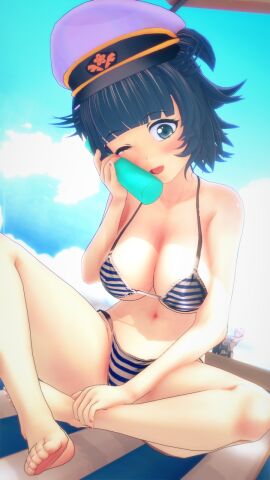 1girls 3d alternate_costume big_breasts bikini bikini_bottom bikini_top blue_eyes blue_hair bra breasts captain_hat cleavage clouds day female female_focus female_only front_view gukivt hat holding_object latam_virtual_youtuber light-skinned_male light_skin looking_at_viewer male one_eye_closed outdoors short_hair sky slim_female solo solo_female solo_focus summer swimsuit thong thong_bikini twitch virtual_youtuber voluptuous_female vtuber vtuberfanart young younger_female