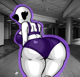 1girls :3 alternate_version_available ass ass_focus bald_female bending_over big_ass black_eyes bra breasts chetoh claire_(chetoh) egg female female_focus female_only looking_at_viewer looking_back_at_viewer oc original original_character photo_background purple_bra purple_panties purple_underwear rear_view smile smiling smiling_at_viewer underwear white_body