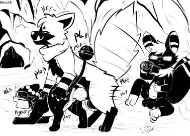 animal_genitalia animal_penis anus aztep_(aztepyeen) balls bell beta_pokemon_(species) beta_pokemon_games blush bodily_fluids camera canid canine canine_genitalia cave closed_eyes digital_media_(artwork) english_text erection eyewear eyewear_only felid female female_penetrated feral fur generation_3_pokemon generation_6_pokemon genital_fluids genitals glasses glasses_only group knot knotted_penis looking_pleasured male male/female male_penetrating male_penetrating_female mammal masturbation meowstic multicolored_body nintendo nude nya open_mouth penetration penile penile_masturbation penile_penetration penile_spines penis penis_in_pussy plap pokemon pokemon_(species) pokemon_gold_beta poochyena pussy quadruped recording recording_device rinrin rinrin_(pokemon_gold_beta) rymh rymherdier rynring scarf sex smile tail text trio two-tone_body vaginal_penetration video_camera wearing_glasses