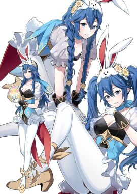 1girls alternate_costume alternate_hairstyle ameno_(a_meno0) animal_ears blue_eyes blue_hair braid brand_of_the_exalt breasts cleavage easter_egg egg fake_animal_ears female female_only fire_emblem fire_emblem_awakening fire_emblem_heroes gloves hair_between_eyes high_heels leotard long_hair looking_at_viewer lucina_(fire_emblem) multiple_views nintendo official_alternate_costume pantyhose playboy_bunny puffy_short_sleeves puffy_sleeves rabbit_ears short_sleeves small_breasts smile symbol_in_eye twin_braids twintails white_background white_gloves white_pantyhose
