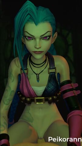 1boy 1girls blue_hair cowgirl_position female jinx_(league_of_legends) league_of_legends league_of_legends:_wild_rift male partially_clothed peikorann purple_eyes riding