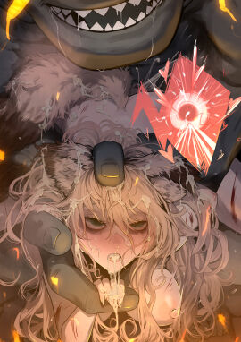 absurdres ape arm_grab arm_held_back blonde_hair blue_hair blush breasts completely_nude crying crying_with_eyes_open cum defeat female freckles haplorhine injury long_hair medium_breasts monster nipples nude open_mouth primate pussy red_eyes restrained ryona sex sex_from_behind shitappa0120 size_difference straight tears torn_clothes vaginal_penetration zoophilia