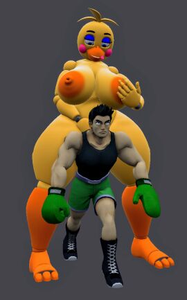 1boy 1girls 3d 3d_(artwork) animatronic boxers boxing_gloves breasts crossover eastern_and_western_character female five_nights_at_freddy's five_nights_at_freddy's_2 furry human little_mac male nintendo nude nude_female punch_out robot robot_girl runaboo_chica straight toy_chica_(fnaf)