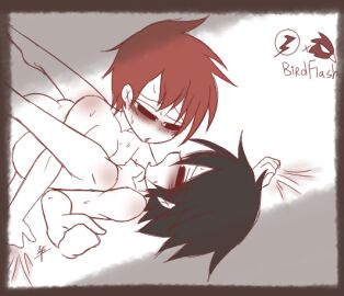 2boys anal_sex black_hair blush dc dc_comics dick_grayson doodle freckles gay_sex ginger_hair kid_flash male male_only robin_(dc) robin_(dick_grayson) sweating tagme teenager wally_west yaoi young_justice