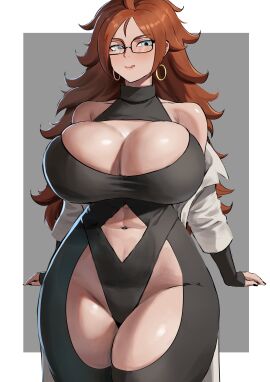 1girls 2024 :q android_21 android_21_(human) anhuzart big_breasts blue_eyes breasts brown_hair cleavage dragon_ball dragon_ball_fighterz earrings ethan69_(artist) female female_only glasses huge_breasts long_hair looking_at_viewer skimpy skimpy_clothes skin_tight smiling smiling_at_viewer solo thick_thighs very_high_resolution voluptuous wide_hips
