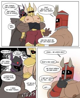 3boys brizzytt comic gay gil_(brizzytt) holding human ignius_(brizzytt) knight male male/male muscular muscular_male nipples pecs yaoi zarog_(brizzytt)