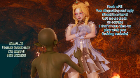 1girls 3d big_breasts breasts busty captured chain_leash curvaceous curvy curvy_body curvy_female curvy_figure deilw english english_text female goblin goblin_male leash male original original_character pointy_ears princess text voluptuous