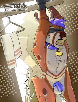 anal anal_penetration anthro anthro_on_anthro anthro_penetrated anthro_penetrating anthro_penetrating_anthro antlers arm_tuft balls blindfold bodily_fluids body_hair bondage bondage_gear bondage_gloves bottomwear bottomwear_down bound bully chastity_cage chastity_cage_only chastity_device chastity_device_only chest_hair chest_markings chest_tuft clothed clothed/nude clothing collar collar_only collar_tag dripping duo faceless_anthro faceless_character faceless_male finger_fetish finger_in_mouth fingers_on_face fish_hooking from_behind_position fur genital_fluids genitals glistening glistening_genitalia glistening_penis hand_on_hip handwear hi_res hip_grab hip_tuft horn in_locker locker locker_room male male/male male_penetrated male_penetrating male_penetrating_male markings mouth_play nipples nude pants pants_down partially_clothed patreon_artist patreon_username penetration penis precum precum_drip raised_arm sex solo_focus spots spotted_body spotted_fur spotted_markings statiik_(artist) submissive submissive_male tuft